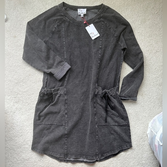 Soft grey stretch knit denim dress size Large - Picture 1 of 5